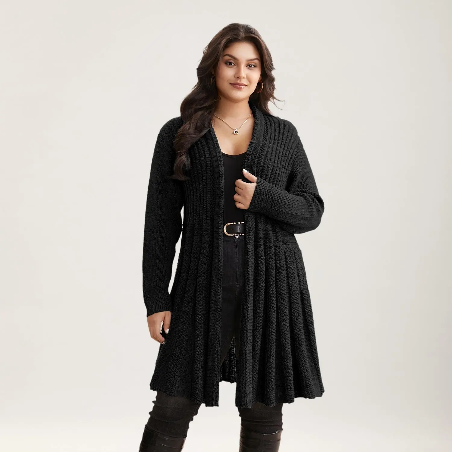 BloomChic Women's Knit Cardigan Tops - Basic Textured Kimono Collar Tunic Soft Casual Knitwear for Fall and Winter