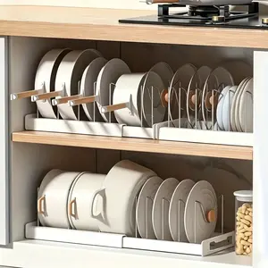 UFORU expandable pot and pan storage rack, adjustable metal divider slots, pull-out cabinet organizer, multifunctional cookware and baking tray holder,wood-grip kitchen storage rack, a perfect gift for others summerwins,dealsforyou#SummerWins