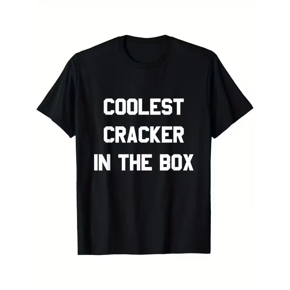 SageSprint Men's Black Graphic T-Shirt - Bold "Coolest Cracker In The Box" Print Crew Neck Tee, Classic Loose Fit Cotton Shirt for Everyday & Formal Wear, Machine Washable All-Season Top, Graphic T Shirts, T Shirts