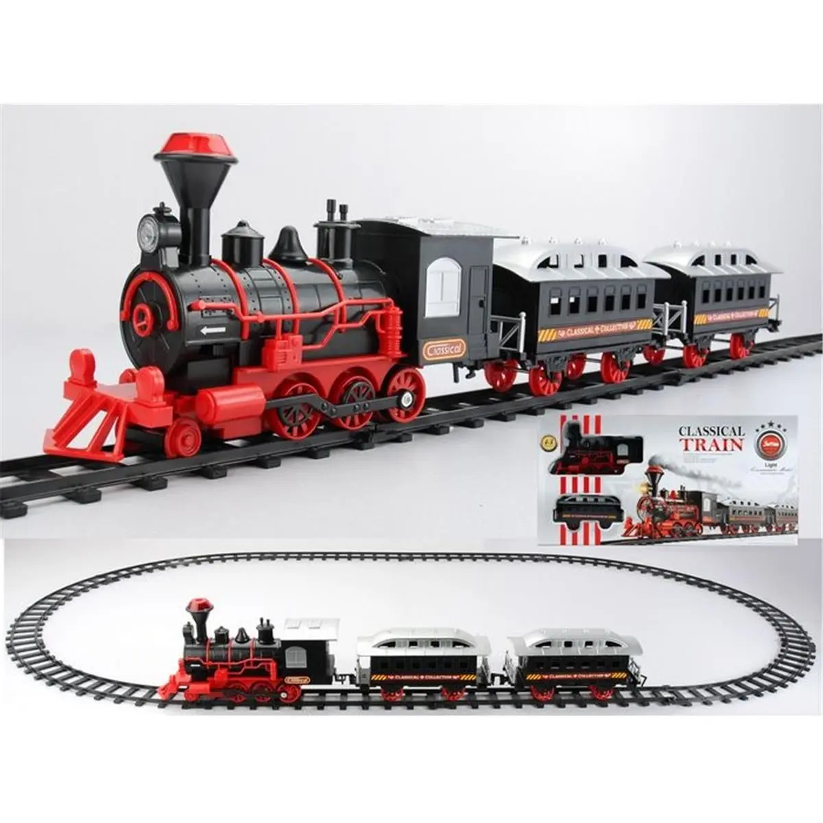 Northlight Seasonal 13-Piece Red & Black Plastic Battery-Operated Lighted Animated Classic Train Set (3.5h x 8l x 2.25w in), Realistic Train Sounds, Batteries Included, Easy Assembly, Indoor Festive Decoration, 3-4 Years+, Party Ready
