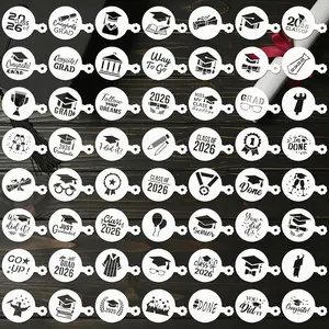 56 Pieces 2026 Graduation Cookie Stencils Reusable Coffee Cake Stencils for DIY Graduate Party Decor Baking Painting Dessert Decoration