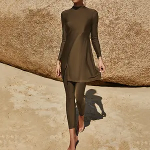 Burkini Muslim Swimwear Female Two Piece Set Swimsuit Solid Long Sleeve Beach Wear Long Panties Beachwear For Women
