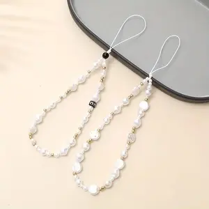 Pearl Phone Chain with C Letter Design, Elegant Accessory for Mobile Phones, Stylish and Unique Style for Daily Use, Phone Charms, Mobile Phone Lanyard, Phone Wrist Strap, Cell Phone Charm