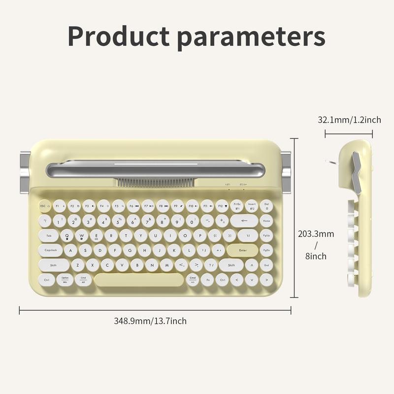 AJAZZ AF84 High Appearance Wireless Thin Film Keyboard Dual Mode 2.4G Bluetooth 84 Key Retro Keyboard Fast Response Punk Typewriter Female Keyboard Code Word Office Support Multiple Systems Suitable for Office Use Requires Self Provided AAA Battery * 2