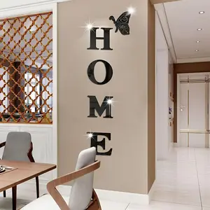 Acrylic Mirror 'home' Wall Decor Set with Butterfly Accents, Luxury Space Theme Art, Easy DIY Installation, Modern Home Decoration