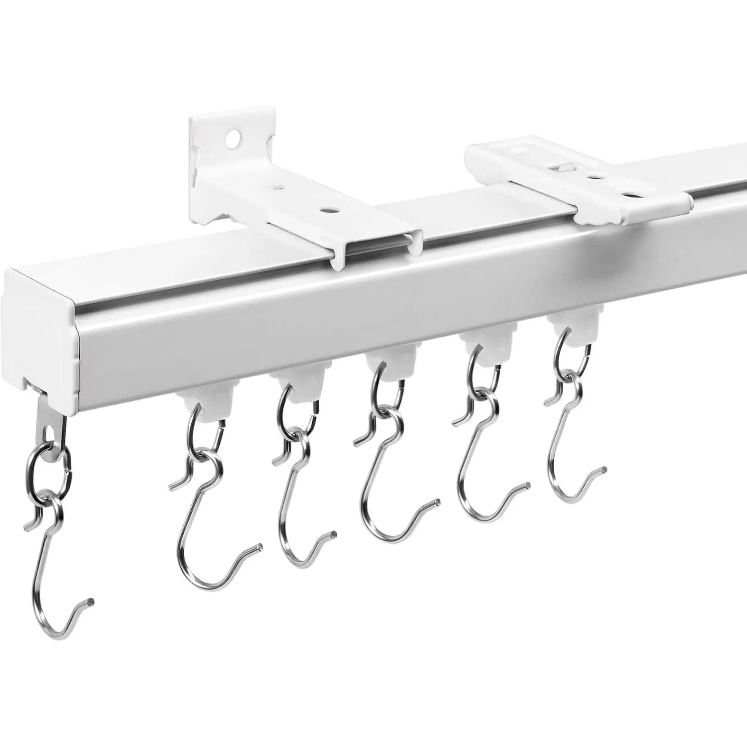 Aluminum 6 ft–9 ft Ceiling Curtain Track Set with 3 Types of Hooks, Adjustable Ceiling/Wall Mount Room Divider Curtain Rail System for Living Room, Bedroom, White