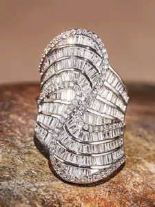 Luxury Artificial Zircon Ring for Women, Wedding Engagement Anniversary Party Accessory Gift, Casual Style Copper Chain Design, Engagement Wedding Jewelry, Beautiful Rings