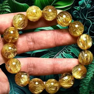 12mm Natural Gold Crystal String Beads Bracelet-Unisex Retro Style, Translucent Yellow Crystal Beads, Smooth Polished Surface, Perfect Gift for Couples, Father's Day, Valentine's Day Or Casual Wear, Couple Jewelry | Gold Beads