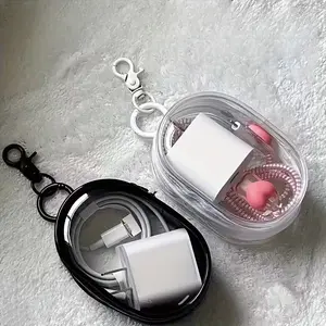 2pcs Portable Transparent Storage Pouches, Zipper with Hook, Ideal for Charging Cables, Wallet, Earphones, Lipstick, Small Items