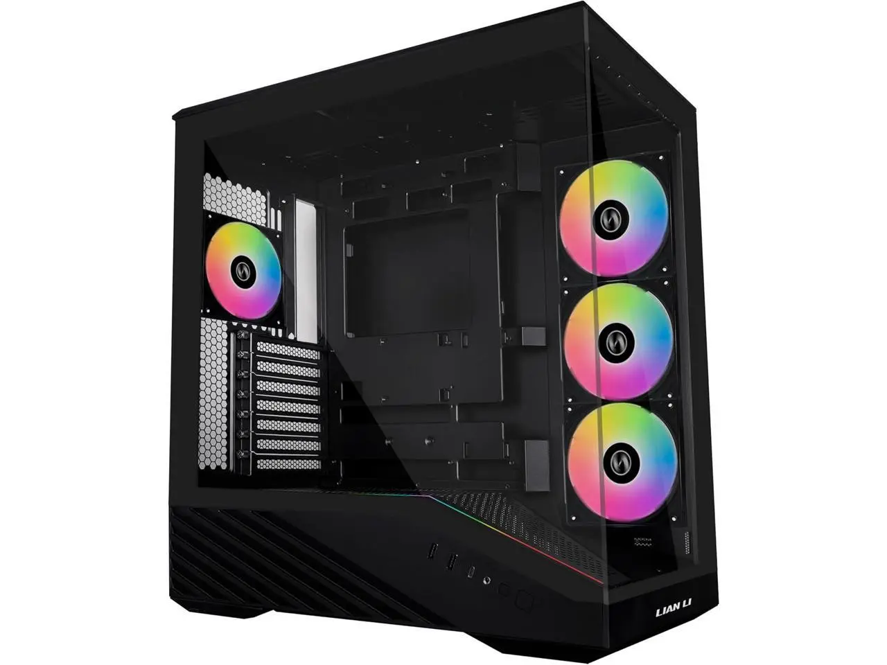 Lian Li V100 ATX Mid-Tower PC Case, 4 x 120mm ARGB PWM Fans  Pre-Installed, LED RGB Strip, Display Platform with Tempered Glass, Support 420mm GPUs, 360mm Radiator, Optimized Airflow - Black (V100RX)
