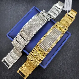 Men's Hip Hop Rapper Style Jewelry Gold / Silver Plated Iced Cubic Zirconia Urban Stylish ID Golden Nugget Link Fashion Bracelet for gift