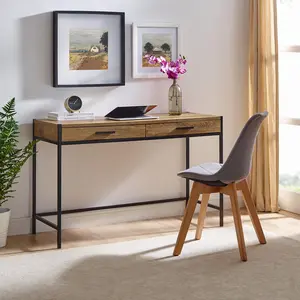 Caffoz 2 Drawer Writing Desk Mahogany Brown Simple Design Elegant Finish Gaming Table NPR Tiny with Ample Storage Space