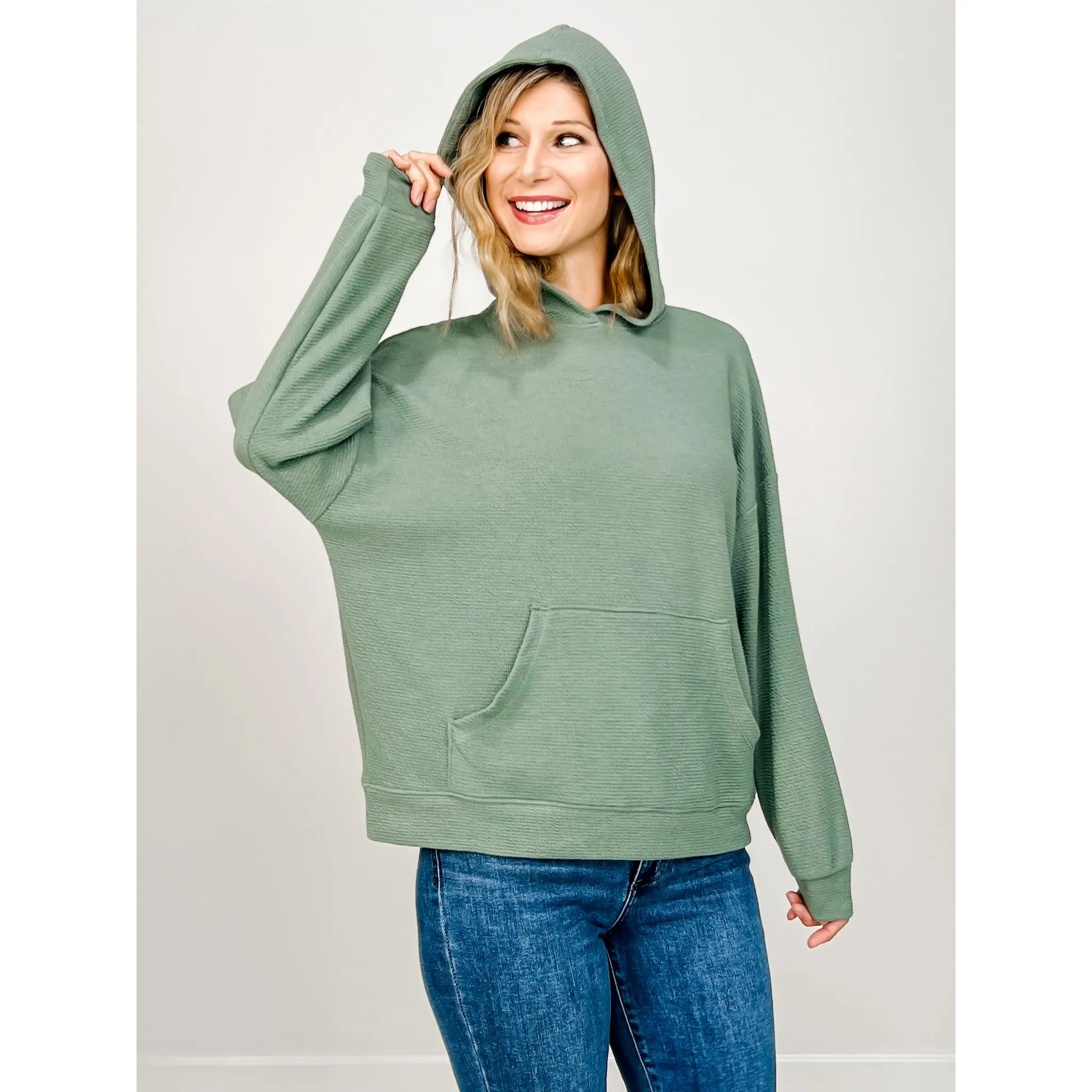 Cloudy Knit Hoodie with Pocket In Front
