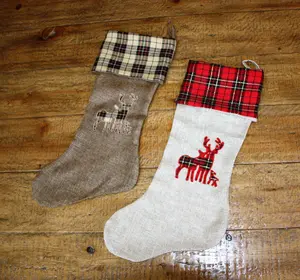 Classic Plaid Deer Design Christmas Stockings  - Handnade - Christmas Décor - Chrismtas Stockings,  Gift Ideas, Red, Brown