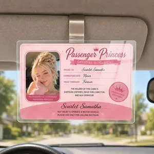 Bojjico Viral Personalized Passenger Princess Official Document Car Visor Clip Custom Photo And Name ID Badge Holder For Girlfriend Cute Pink Coquette Aesthetic Clear Acrylic Funny Car Accessories Gift Shotgun Rider Meme Gag Gifts