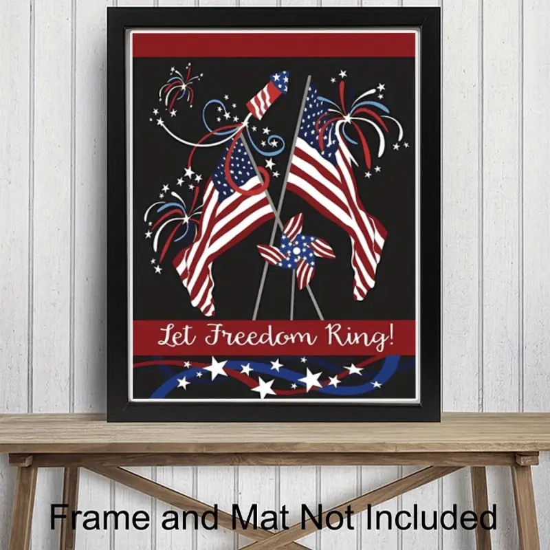 Unframed Let Freedom Ring Independence USA Print Poster, Inspirational Wall Art Picture, For Bedroom Living Room Home Decor, Father's Day, Birthday Gift For Dad, Man, No Frame