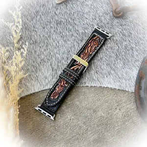 Western Tooled Leather Watch Band – Black & Brown (38mm–40mm)*