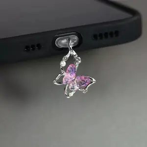 Laser-Engraved Pearl Butterfly Accessory, Luxury Fashion Phone Earphone Dustproof Plug, Type-C/iPhone, Phone Accessories