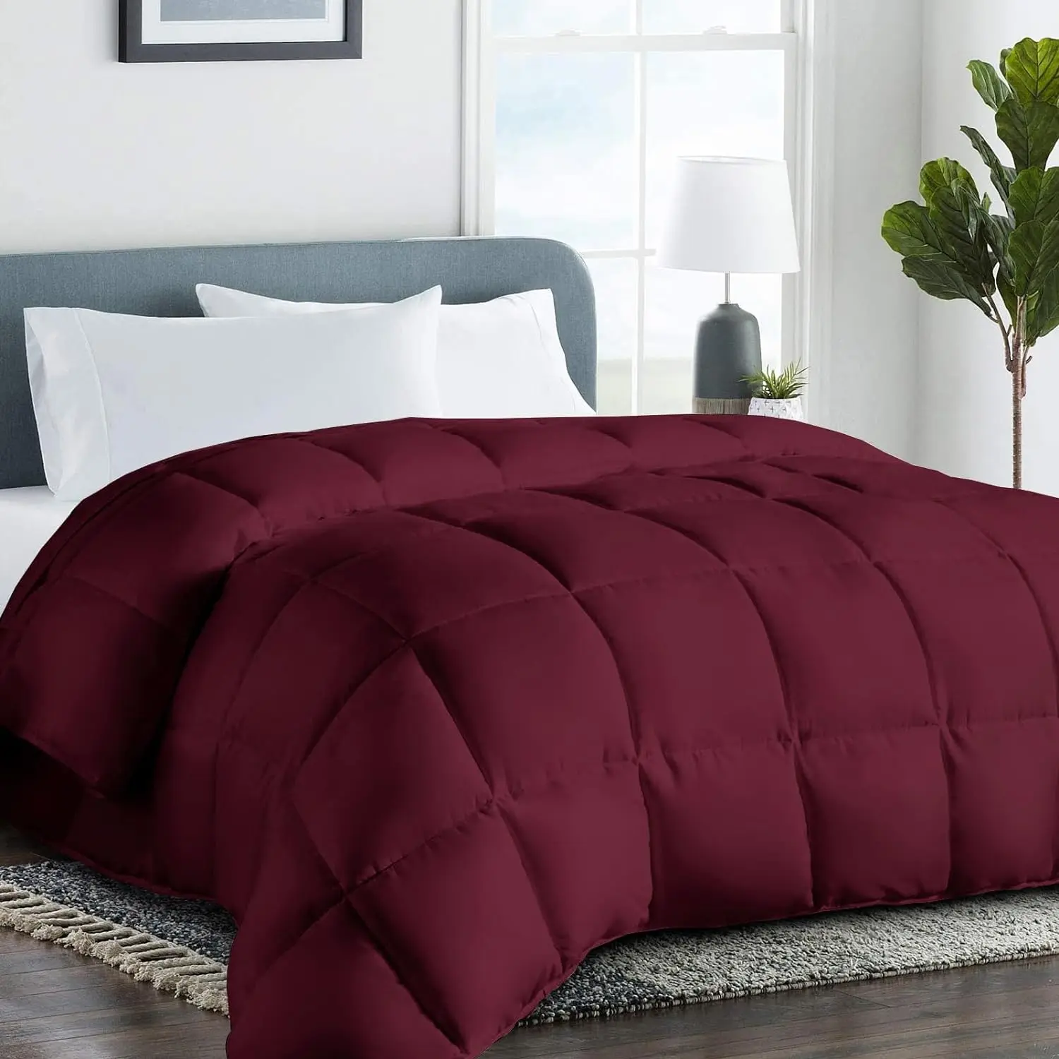 King Down Alternative Comforter Quilted Duvet Insert with Corner Tabs - Warm Comforter - Winter Warm - - Burgundy 90x102