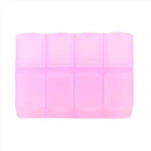 Pink Plastic Rectangle 8-Compartment 7-Day Medicine Pill Aid Box