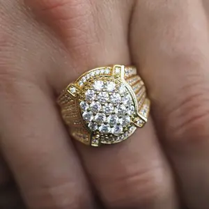 Mens Iced Pavé Cluster Ring - 14K Gold-Plated
