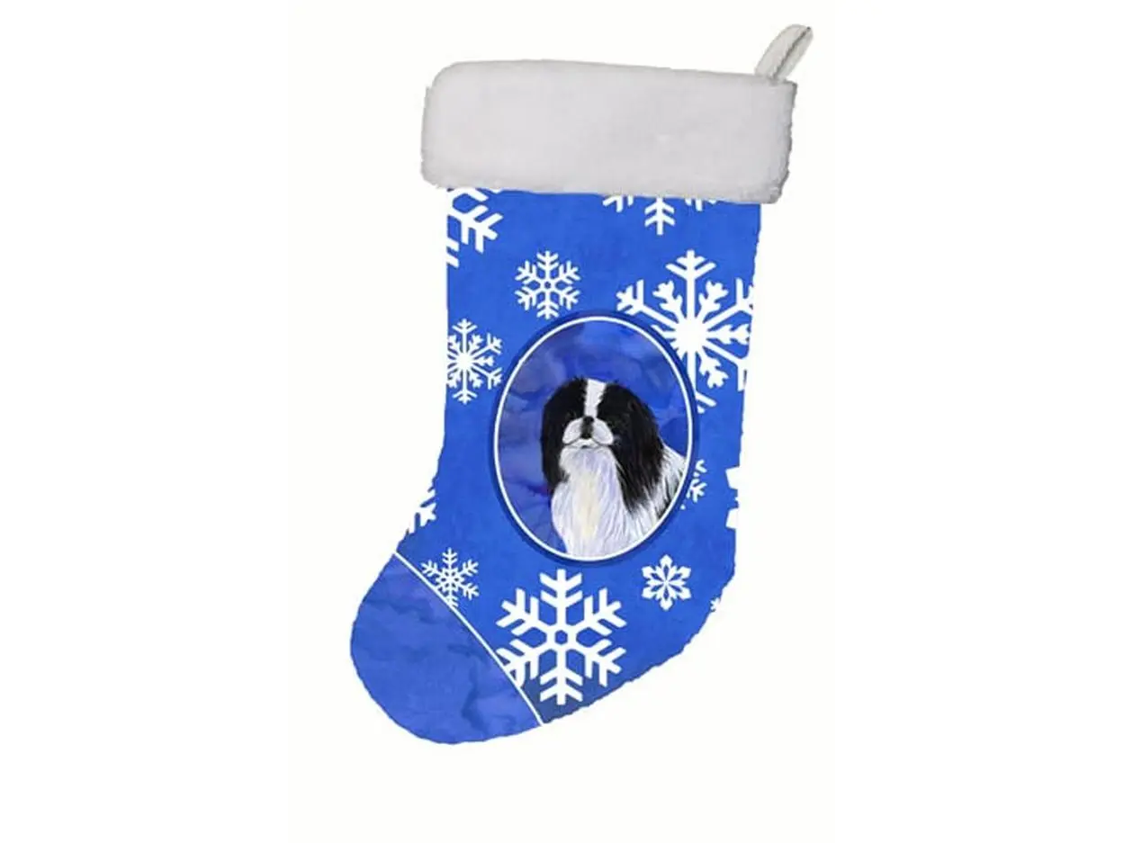 Japanese Chin Christmas Stocking with Winter Snowflakes, Festive Decor Ornaments, Home Decor Artwork for Holiday Home Supplies