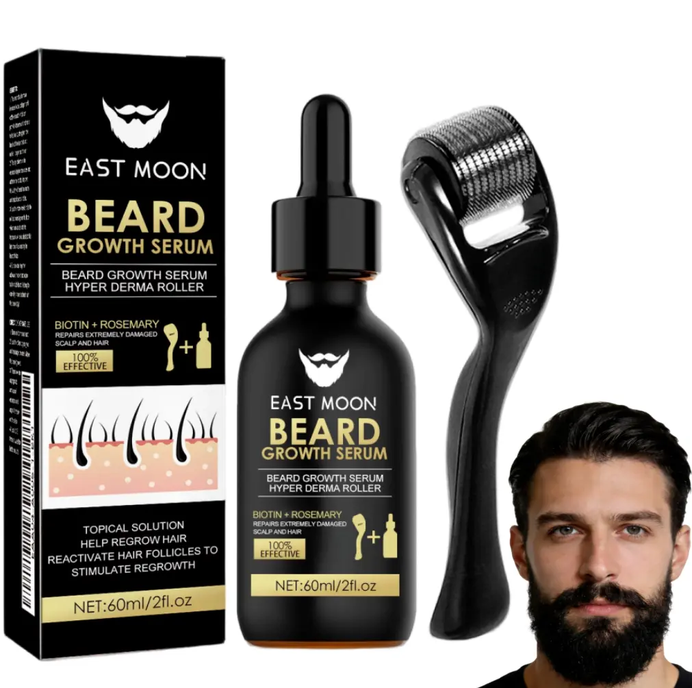 Men’s Beard Growth Kit - Single Item, 60ml Biotin + Rosemary Infused Serum, Unscented Root Prep Roller, Lightweight Moisturizing Oil for Strengthening & Softening Dry Facial Hair, Hair Care, Strengthening Hair