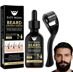 Beard Growth Serum with Derma Roller, 60ml Nourishing Beard Care Oil, Biotin & Rosemary Infused, Strengthens & Conditions Facial Hair, Men’s Grooming Kit