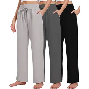3 Pack Women's Lounge Pants Wide Leg Yoga Sweatpants with Pockets High Waisted Drawstring Lounge Loose Workout Jogger