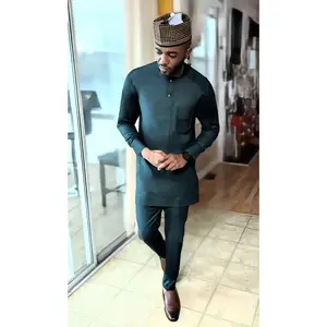 Dupsie's Fanum Chibuzor Emerald Green African Nigerian Senator Dashiki Suit Top and pants DPXSC342 Clothing Clothes