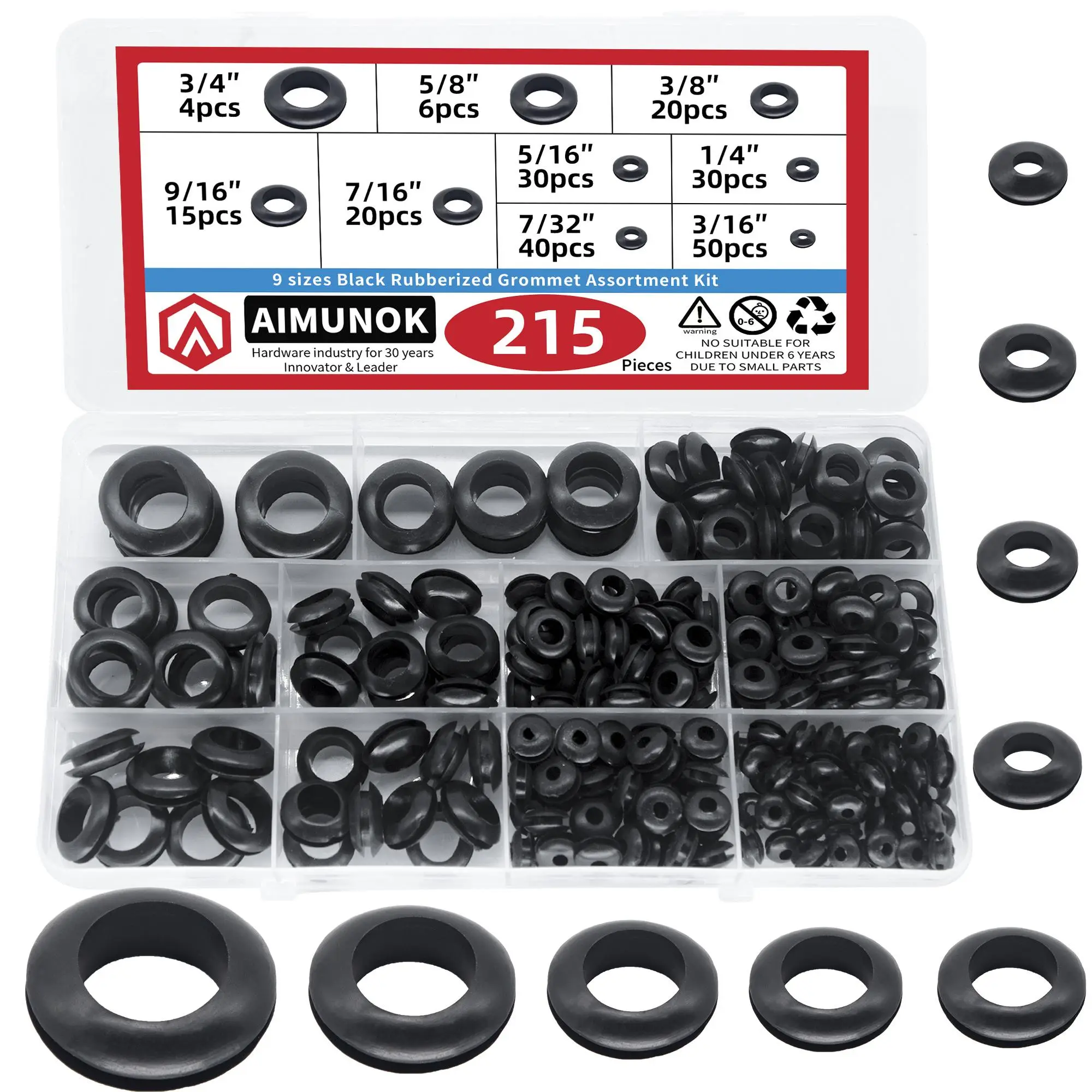 Rubber Grommet Assortment Kit, 215pcs/set 9 Sizes Eyelet Ring Gasket, Durable O-ring Seal Tool Set for Home Repair, Home Repair Kit