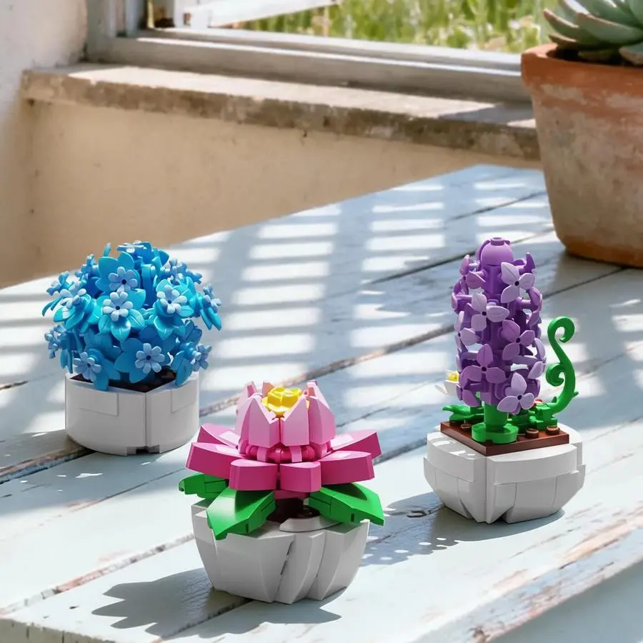 Creative Mini Flower Building Blocks Set - 3D STEM DIY Kawaii Bricks, Mini Gifts, Unique Toys, Unisex Birthday/Christmas Memorial Day Gift for Kids & Adults, Home Office Desk Decor