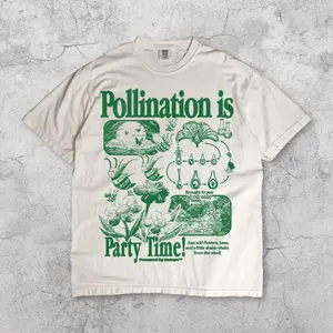 Comfort Colors Bee Pollination Vintage T-Shirt, Retro Insect Flower Graphic Tee, 90s Botanical Science Nature, Wildflower Garden Biology Plant Gift