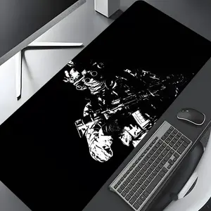 Black and White Military Soldier Extra Large Gaming Mouse Pad,Cool Desktop Drotection Pad,Washable Rubber Pad Non-Slip Lock Edge Multi-Size Mouse Pad Suitable For Home Office,Desk Accessories,Good Gift for Family and friends