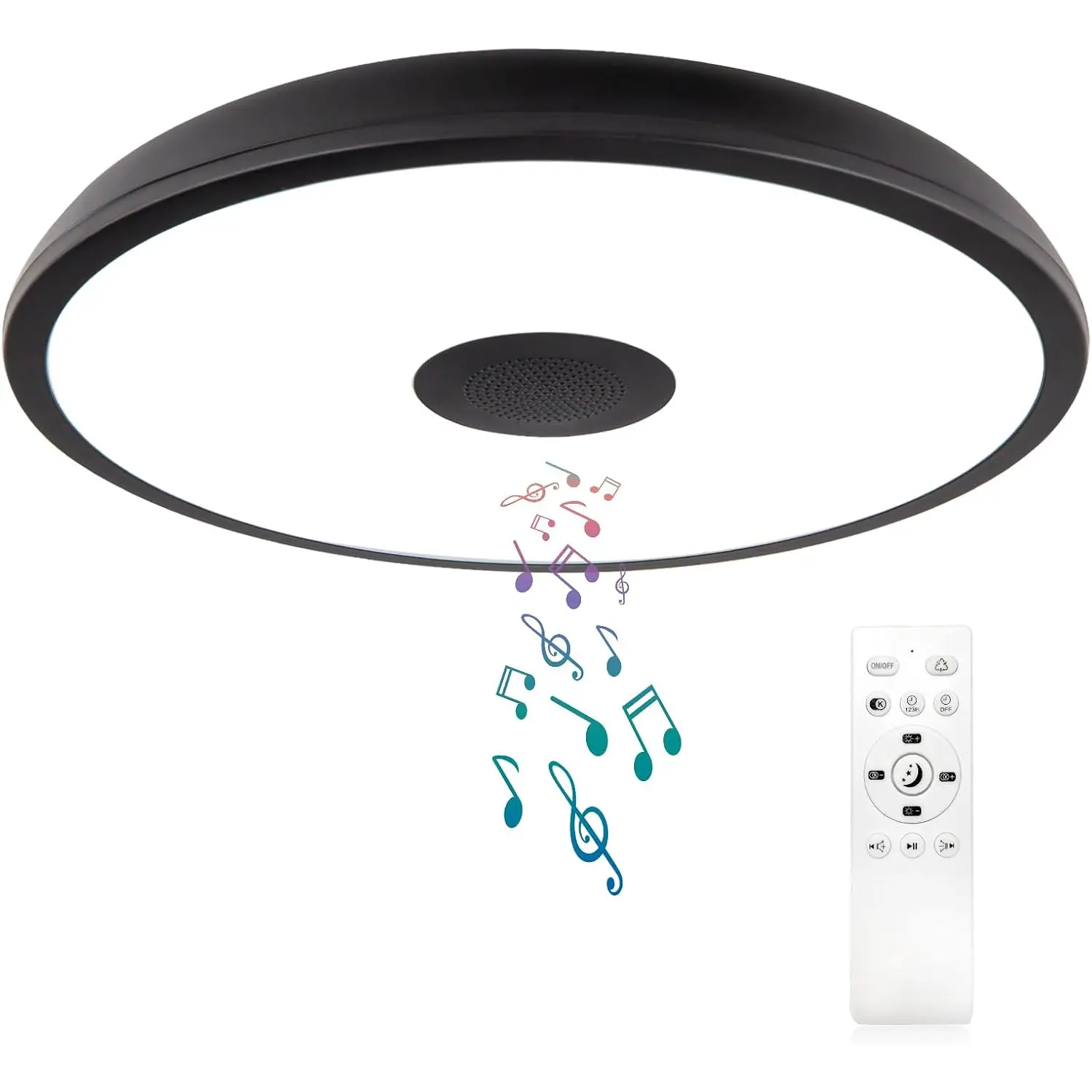 Black Waterproof LED Flush Mount Ceiling Light Fixture,with Bluetooth Speaker,11 Inch,18 watt,Dimmable Music Lamp,RGB Color Changing Light with Remote Control,for Bathroom,Shower,Bedroom