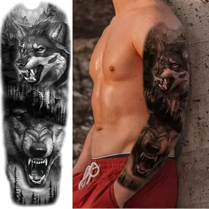 Lion & Wolf Tribe Temporary Tattoo Set, 4 Sheets, Men Women Large Arm Fake Tattoos, Durable Body Art Stickers, Temporary Tattoo Kit
