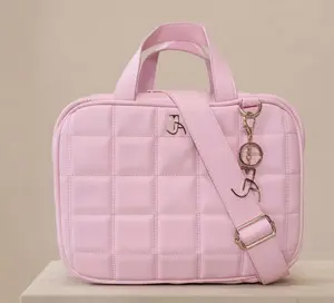 La Princesse Rose - Pink Vegan Leather Makeup Bag with Detachable Glass Mirror & Brush Holders - Water-Resistant & Durable Chic Design for Modern Women
