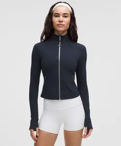 Lululemon Define Cropped Jacket Nulu Black Mirror Silver Mirror Silver - For Yoga Gym Running-Sweat-Wicking-Yoga-All Seasons Sport-Spring/Summer-Autumn/Winter-Back To School- Valentine's Day Gift