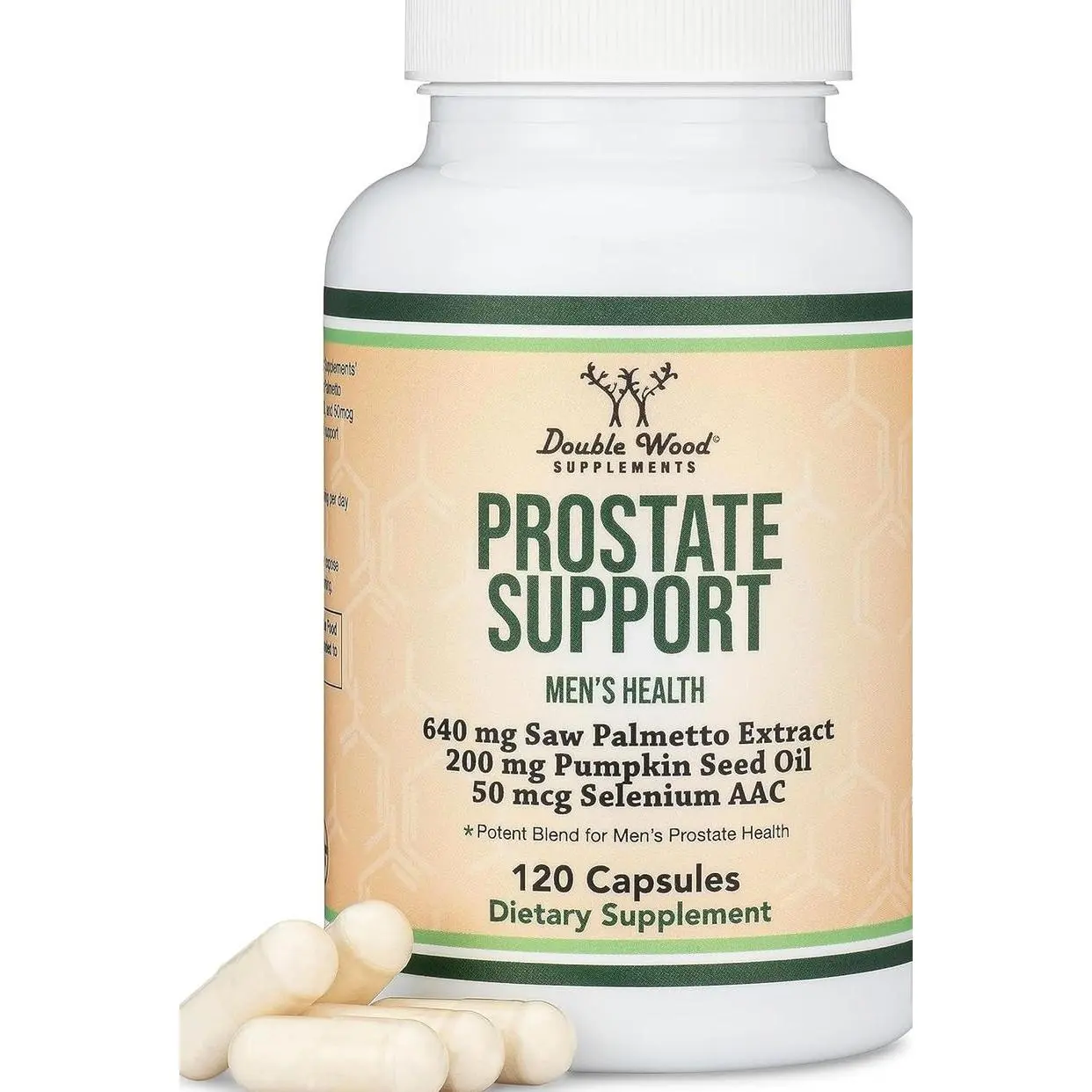 Prostate Support Supplement for Men's Health (120 Capsules) One Serving per Day for 30 Days Supports Prostate Function and Urinary Control (Saw Palmetto, Pumpkin Seed Oil, Selenium) by Double Wood
