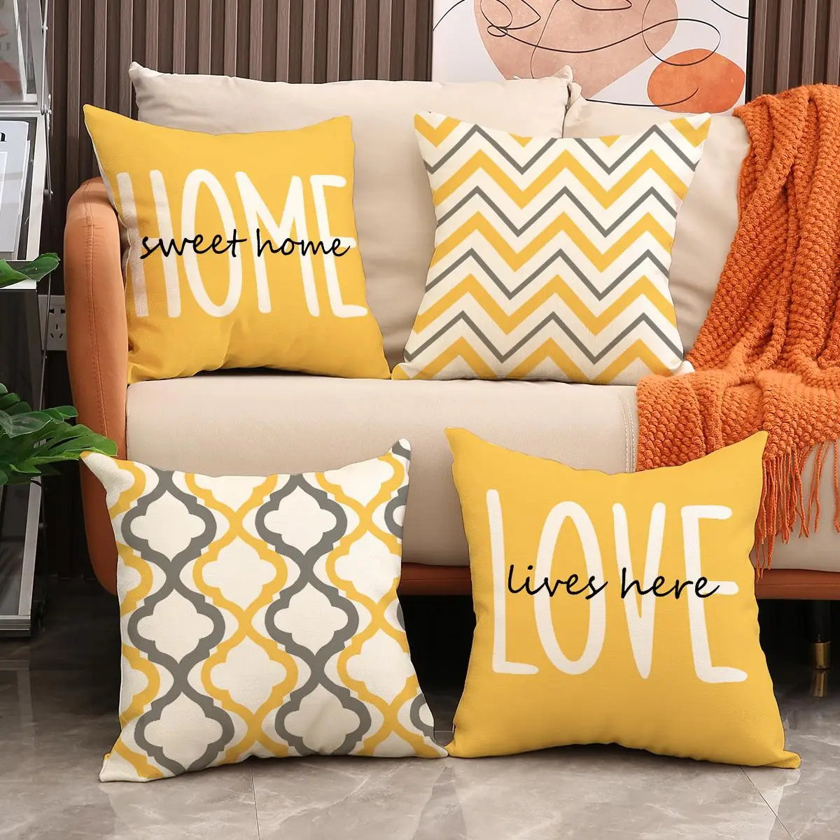 Geometric Letter Print Cushion Cover without Filler (4counts), Modern Square Pillow Cases, Household Decoration Supplies for Home Living Room Bedroom