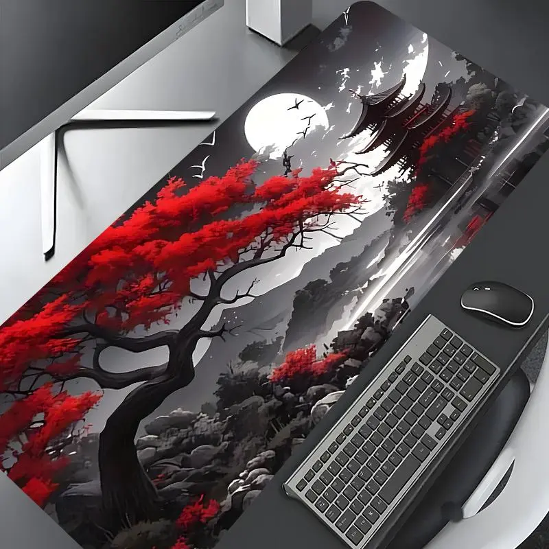 Dark Maple Moon Night Design Extra Large Gaming Mouse Pad, Computer Mouse Pad, Gaming Accessory, Desk Protector, Desk Accessories, with Rubber Anti-Slip Edge, Multi-Sized for Laptops and Desktops, Perfect Gift for Kids, Non Slip Mousepad