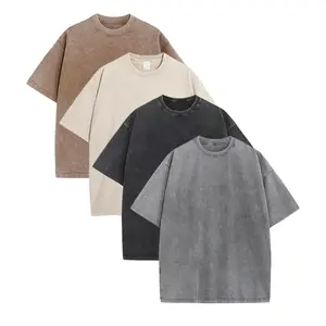 4-pack men’s loose-fit acid-wash cotton short-sleeve T-shirts; relaxed casual streetwear top; men’s retro crew neck solid-color trendy basic T-shirt.