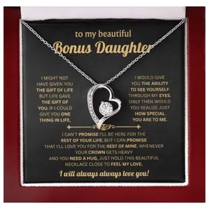 To My Beautiful Bonus Daughter Necklace From Mom & Dad With Message Card Perfect For Birthday, Graduationpendant To Stepdaughter & Goddaughter Never Forget #2152, White Forever Love Necklace Christmas Gifts, Jewelry Gifts, Birthday Gifts