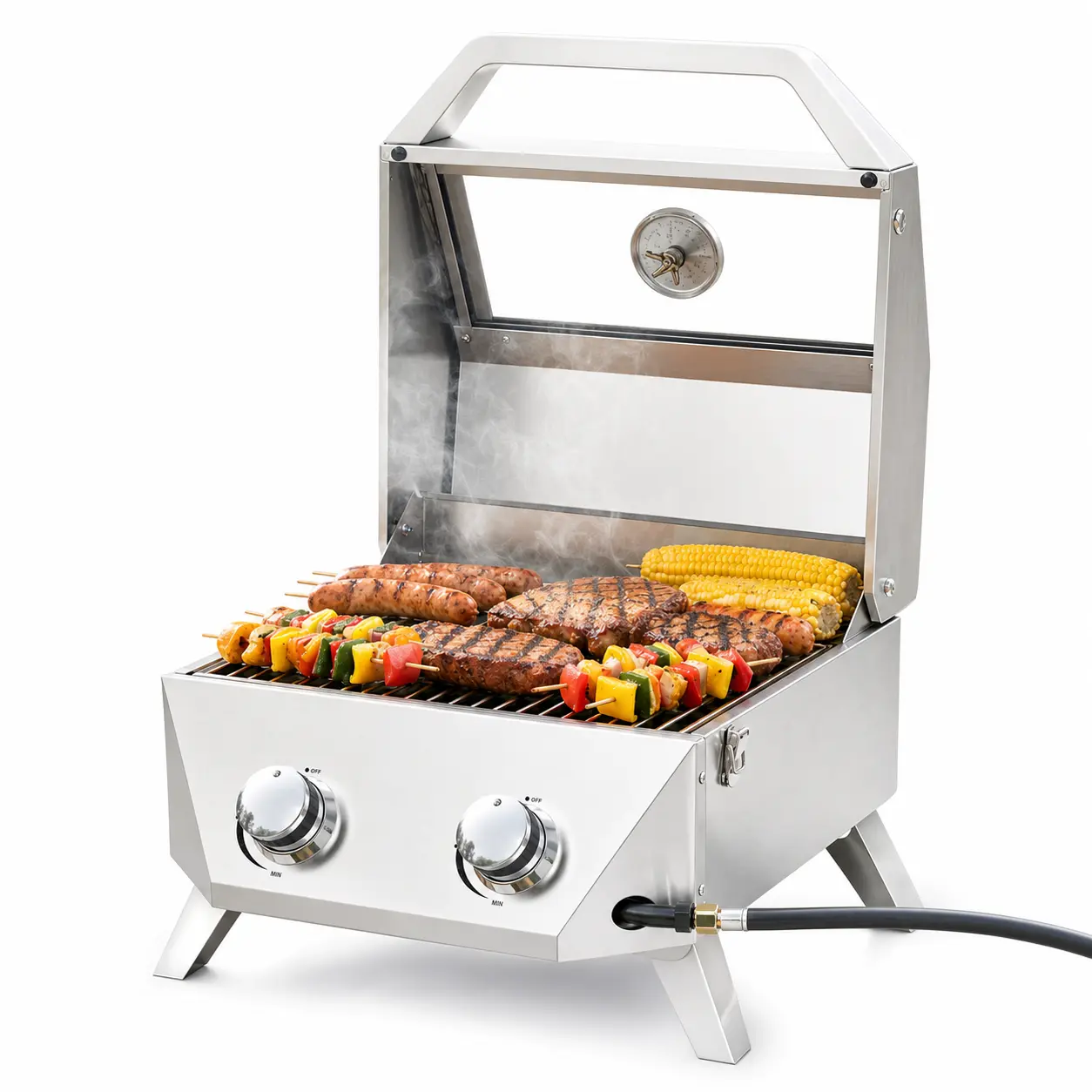 BESTFIRE 20K BTU Portable Propane Tabletop Gas Grill – 2 Burner Stainless Steel with Viewing Glass Lid, Built-In Thermometer & Push-Button Ignition, Perfect for RV Camping, Tailgating Parties & Backyard BBQ outdoor barbecue picnic cooker