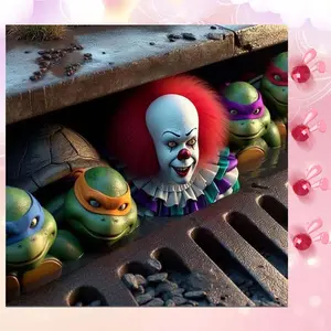 5D DIY Full Drill Round Diamond Painting - Diamond Art Kit Ninja Turtles, Sewer, Clown Mosaic, Canvas, Diamond Pattern Design - DIY Decorative Painting, Home Wall Decor, Suitable for Halloween and Christmas, Birthday and Anniversary Gifts