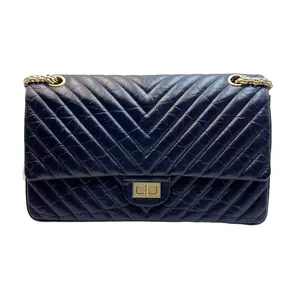 Pre-owned CHANEL FRANCE Crossbody Bags H1 Reissue 2.55 V pattern medium size dark blue mouth cover bag H02996