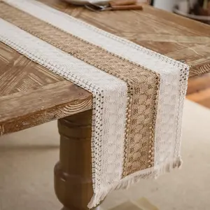 Boho Macrame Dining Table Runner 72 inches Long, Rustic Farmhouse Dresser Covers with Tassels Home Coffee Table Decor