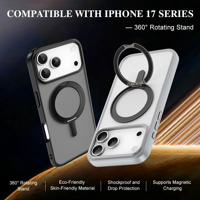 WiWU Magnetic Phone Case with 360° Rotating Stand - Eco-Friendly Skin-Friendly Material, Shockproof Drop Protection, Magnetic Charging Compatible for iPhone 17/17 Air/17 Pro/17 Pro Max iphone  17  pro  case