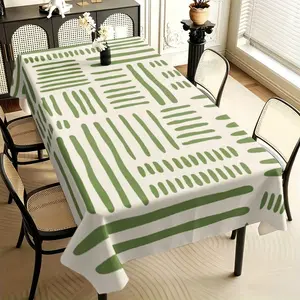 Bohemian Abstract Line Tablecloth, Beige Background with Sage Green Hand-painted Stripes Is Stain-resistant and Easy To Take Care of, Suitable for Restaurants, Kitchens, Cafes and Japanese-style Quiet Home Decoration.