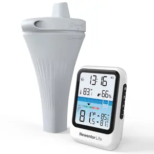 Pool Thermometer Floating Easy Read, IPX8 Swimming Pool Thermometer, Temperature Gauge with Indoor Temperature, Floating Thermostat for Hot Tub/Fish Tank, Grayish White